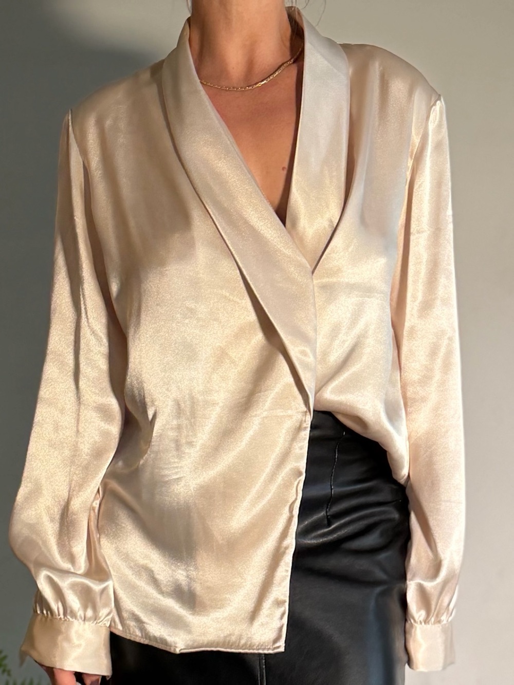Rare Vintage Braemar x Jeremy Scott Draped Sateen Blouse in Champagne- - Size M